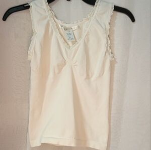 Max Studio White Fitted Ruffled Tank Top